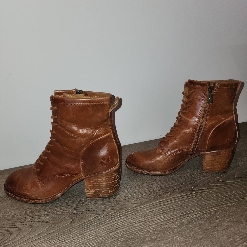 Patricia Nash Sicily Tan Leather Lace Up Ankle Boots 7.5 Boho Whimsigoth Prairie - Picture 3 of 16